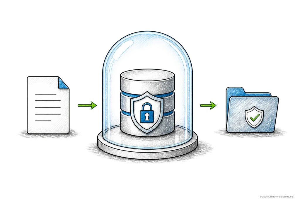 Data moving from a document into encrypted storage and then into a protected folder