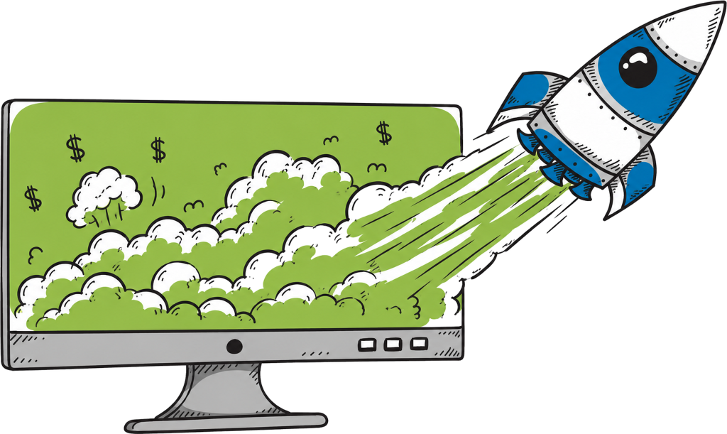 A rocket launching from a computer screen as a new lending program goes live