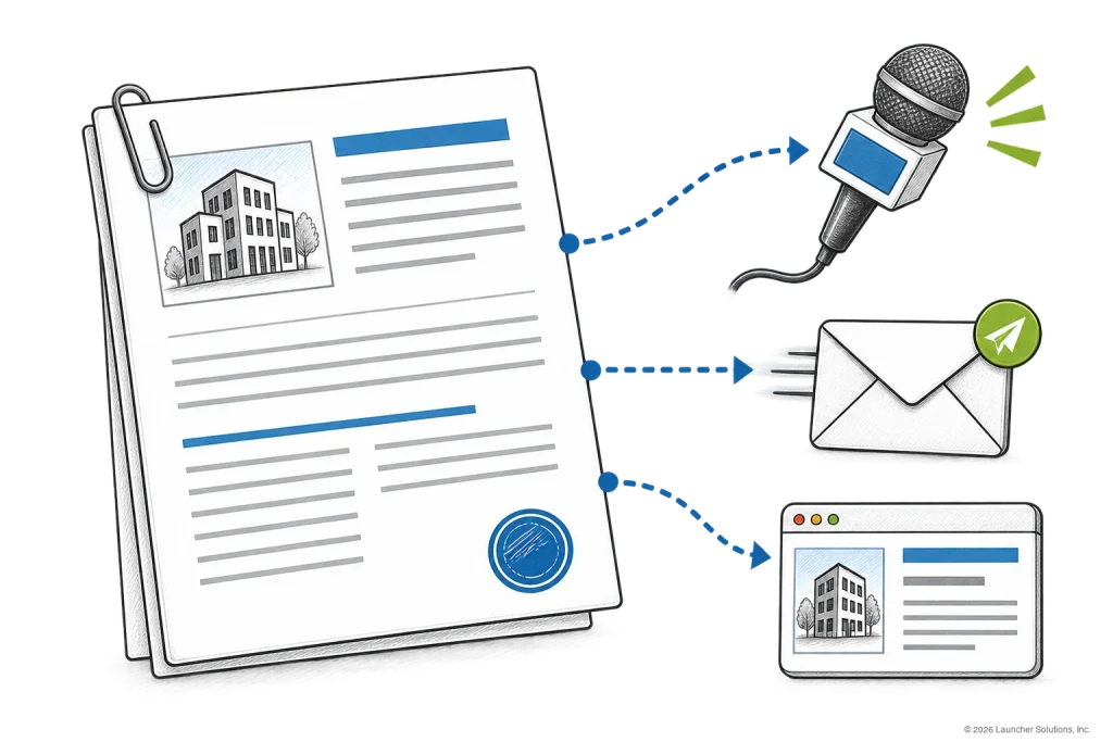 A press release distributed to media, email subscribers and news outlets