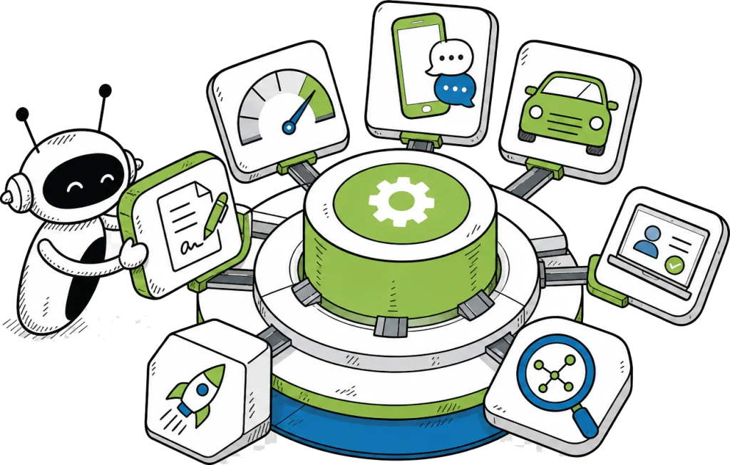 A central lending platform surrounded by the products that plug into it