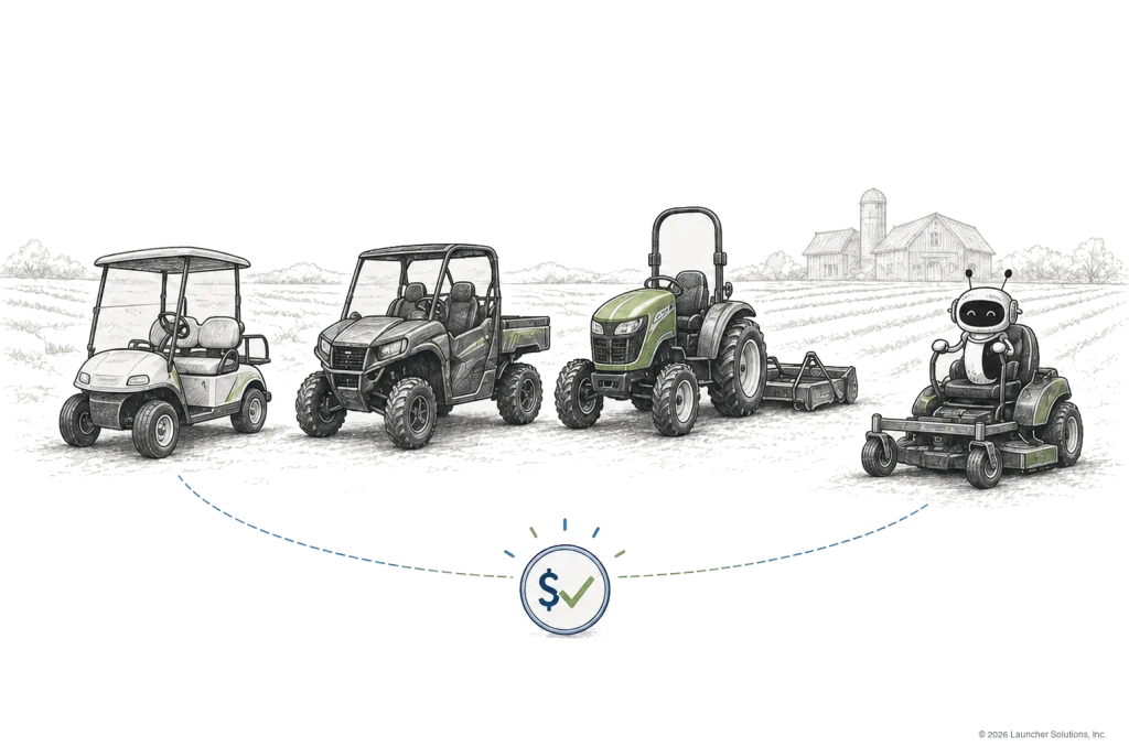 Golf carts, utility vehicles, tractors and mowers financed under one program