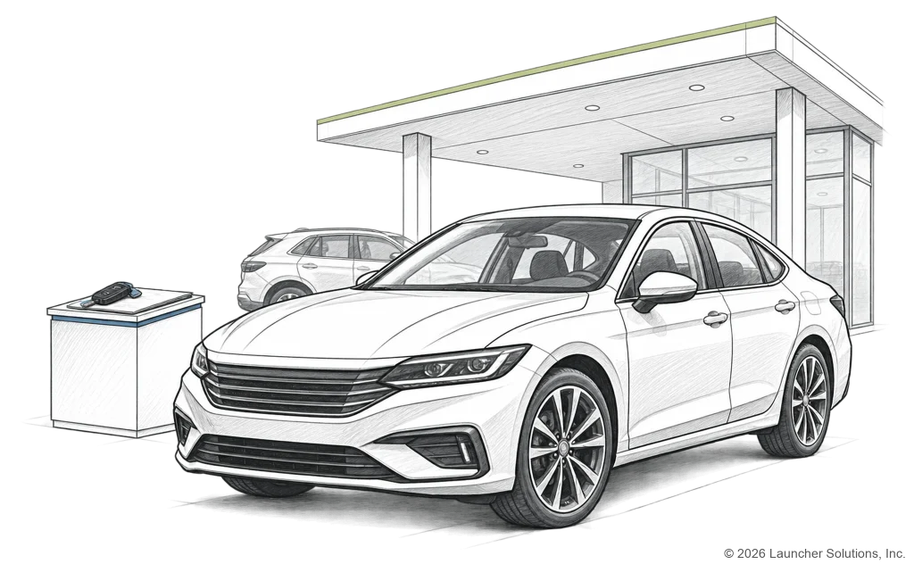 A late-model sedan under a dealership canopy, ready for financing